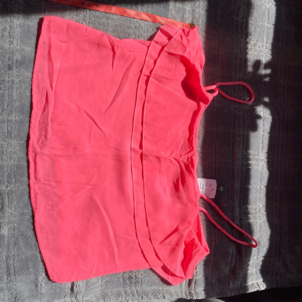 Neon pink zipper on back crop top sheer